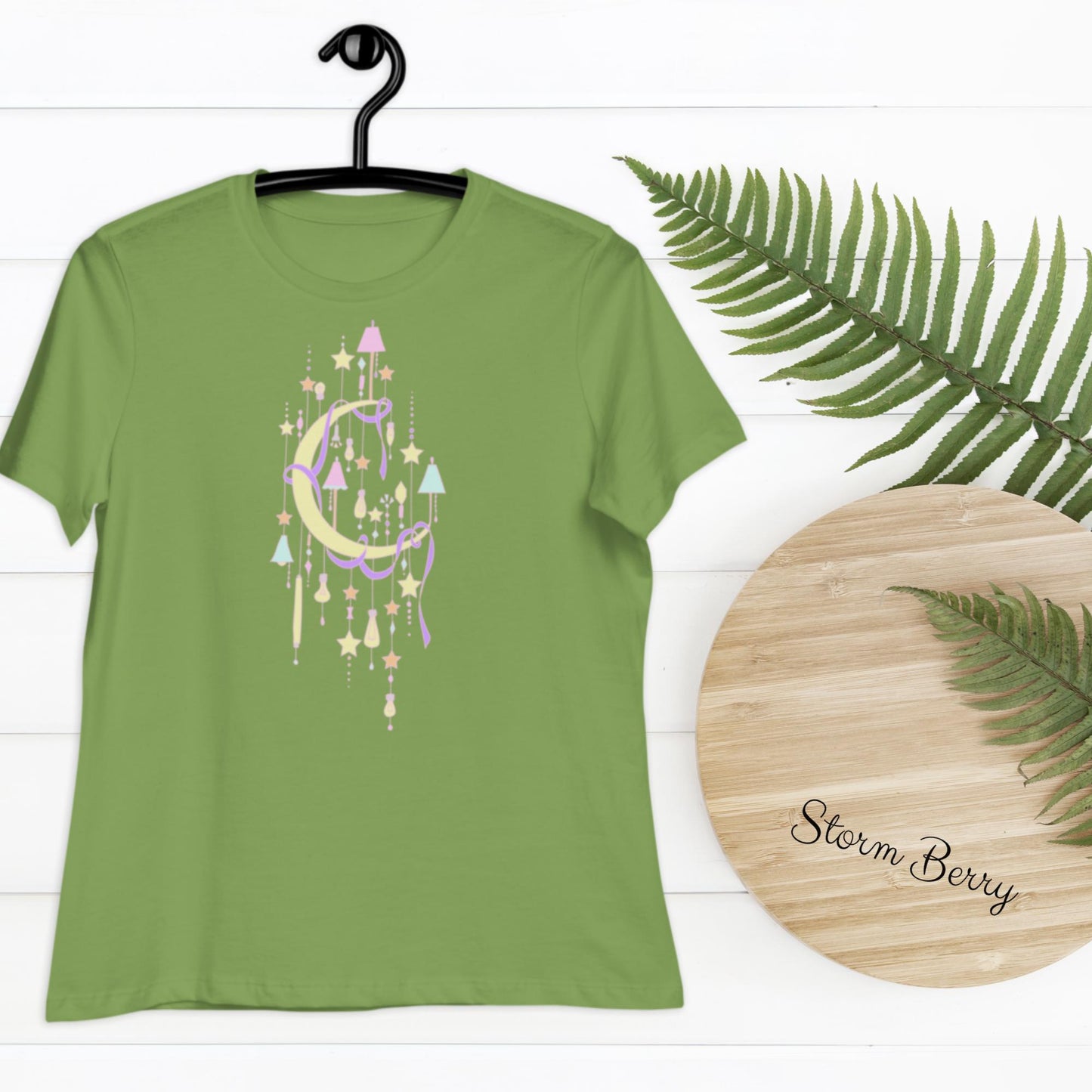 Moon & Stars Cute Women's Relaxed T-Shirt lamps ribbon lightbulbs