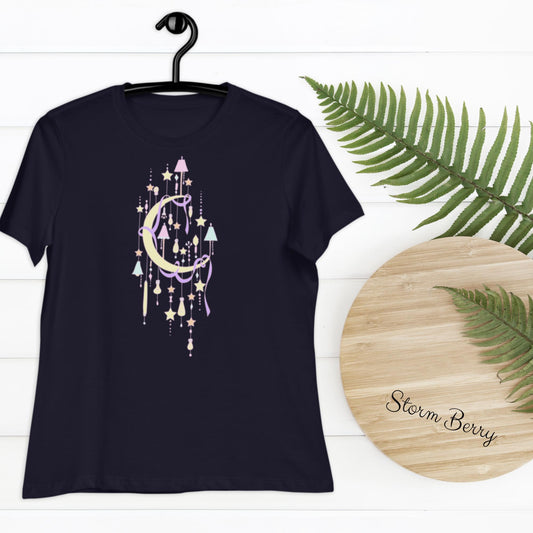 Moon & Stars Cute Women's Relaxed T-Shirt lamps ribbon lightbulbs